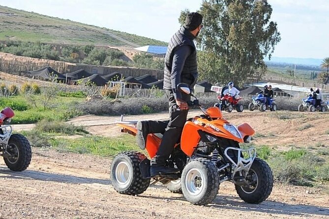 Desert quad biking and camel riding plus diner under stars - Agafay views en route: Jamaa Lafna and Gueliz from the road