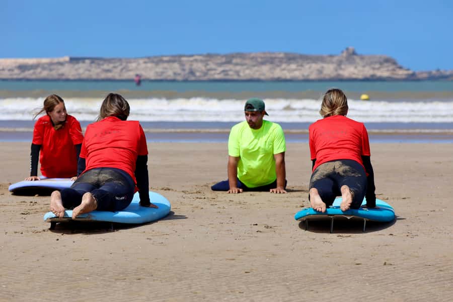 Essaouira: Surf Lessons - The first stage: land warm-up, safety talk, and learning your stance
