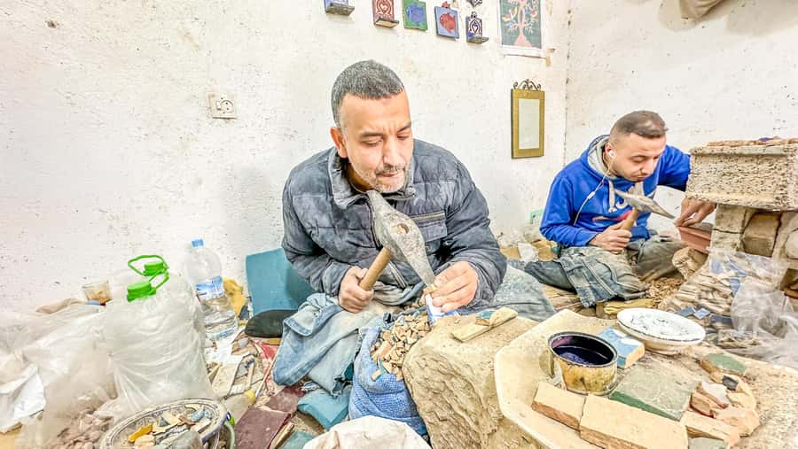 Fes: Attarine Madrasa, Museum, Tannery, Souk and Medina Tour - Pottery and zellige tilework workshop: why Fes art looks different up close
