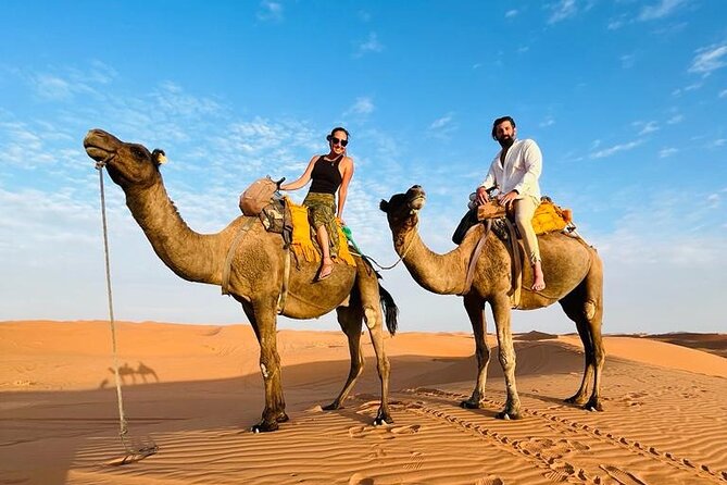Fes to Fes Private Desert tour 1-night 2-Day Tour luxury camps - Reaching Merzouga: 4x4 to the dunes and a camel sunset