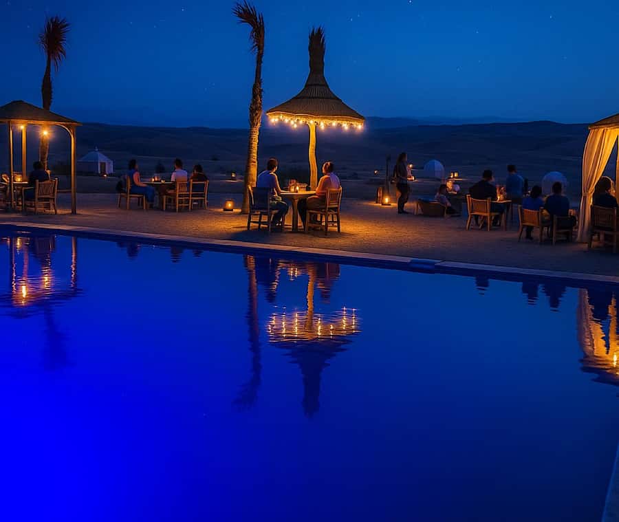 From Marrakech: Agafay Desert Dinner and Optional Camel Ride - Entering Agafay Camp: Tents, Sunset Light, and Photo Time