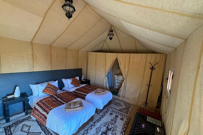 Luxury Camp in Merzouga Desert with Camel ride, Car 4WD - Luxury Tent Comfort, Private Bathroom, and the Realities