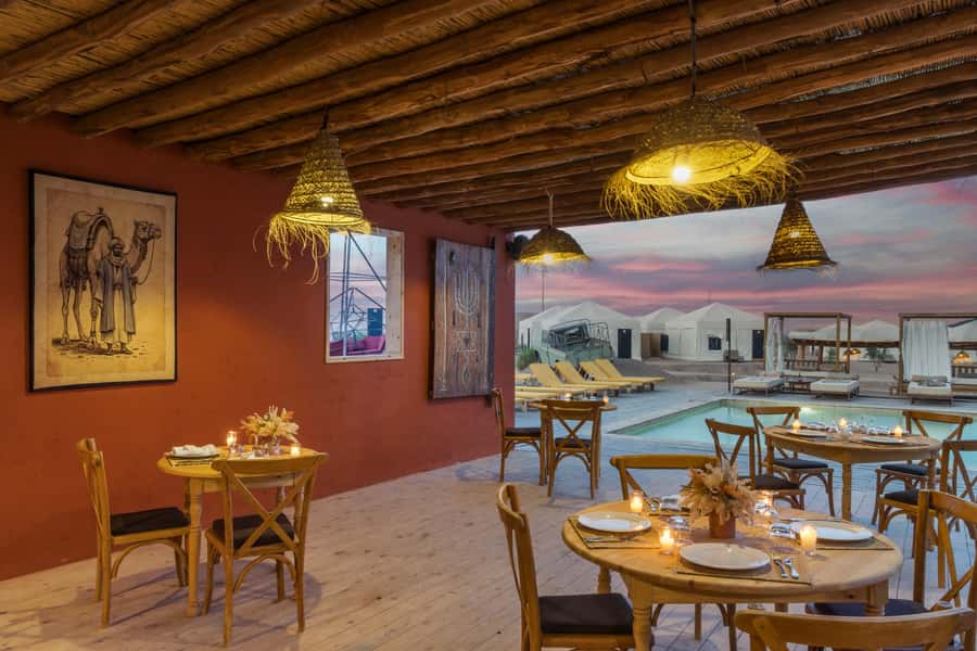 Marrakech: Agafay Desert Inara Camp Pool Day Pass w/ Dinner - Dinner under olive trees: the meal is the heart of the evening