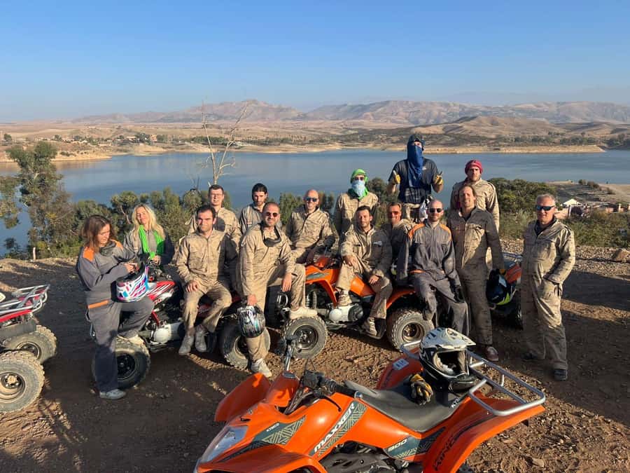Marrakech: Agafay Desert Quad & Camel Rides, Dinner & Show - Quad biking in Agafay, goggles on and go time