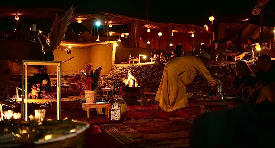 Marrakech: Agafay Ds Sunset with Dinner, Show & Tuareg Music - Live Berber and Tuareg Music, Dance, and the Fire Show Finale