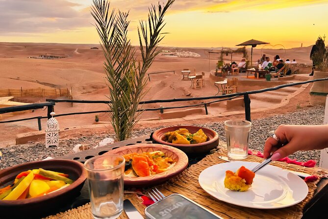 Marrakech: dinner in Agafay desert with a fire show & camel ride - Camp arrival and Moroccan dinner: tagine, couscous, and soup