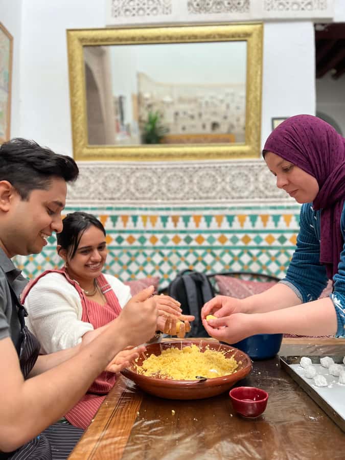 Moroccan Crepes & Pastries Kitchen - The cooking flow: dough work, shaping, and mint tea at the finish