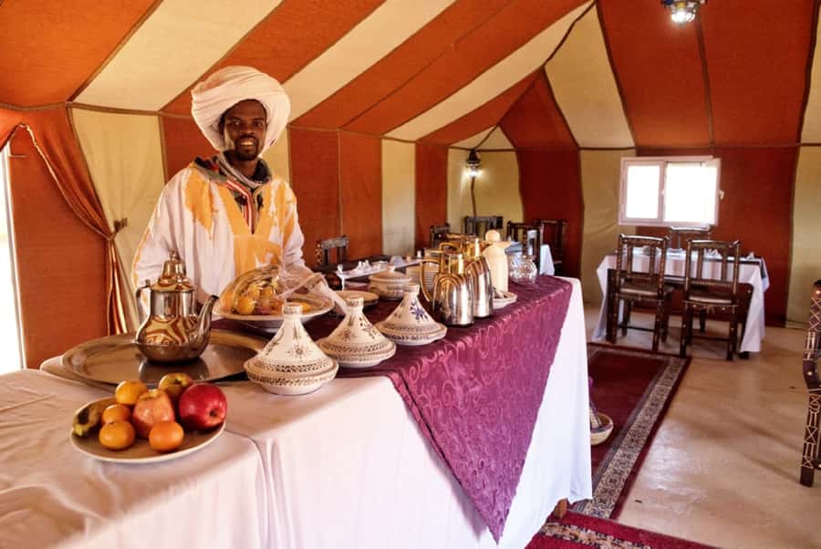 Overnight in Luxury Tent in Desert Camp Erg Chebbi Merzouga - Sunrise routine and the return camel ride